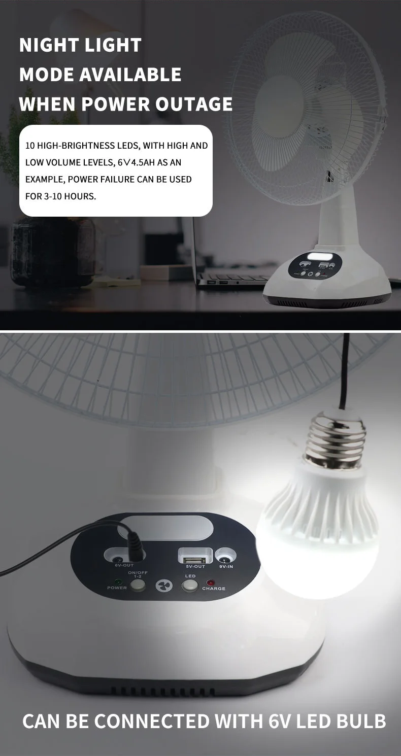 Table Fan, 12-Inch, Solar, 9V3W, USB - detail 14