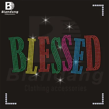 Black Rhinestone Transfer Colorful Blessed Design Rhinestone Bling Rhinestone Transfer Designs Strass Motif Hotfix Stickers