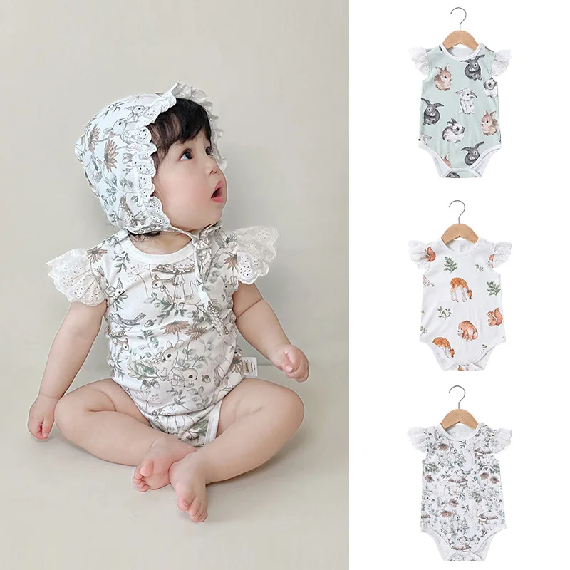 Wholesale High Quality Summer Ins Baby Girls Short Sleeve Rompers Newborn Baby Clothes Thin