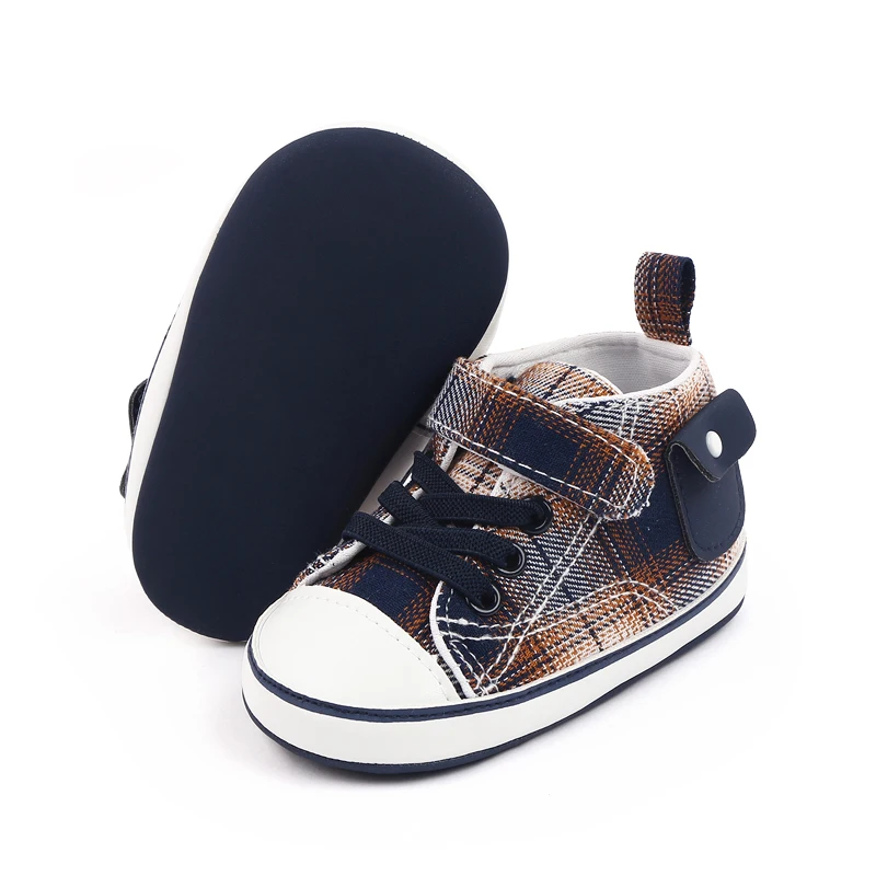 Four Seasons Classic Canvas Baby Boys and Girls Shoes Plaid Pocket Soft Soled Baby Walking Shoes manufacture