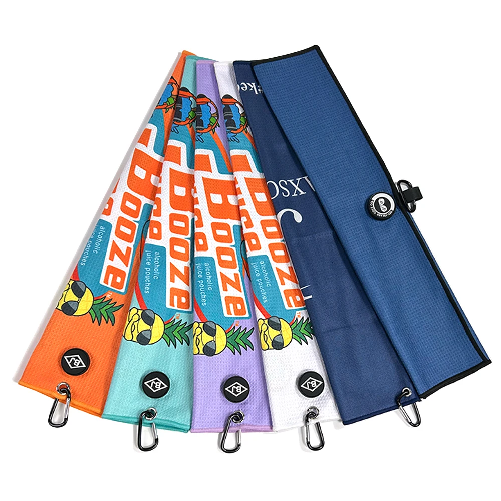 Custom microfiber personalised Magnetic Metal Clip Microfiber Waffle Sublimation golf towel With Carabiner for sublimation