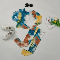 Wholesale good quality kids clothes toddler girls boutique autumn clothing sets tie-dye design children's wear clothes