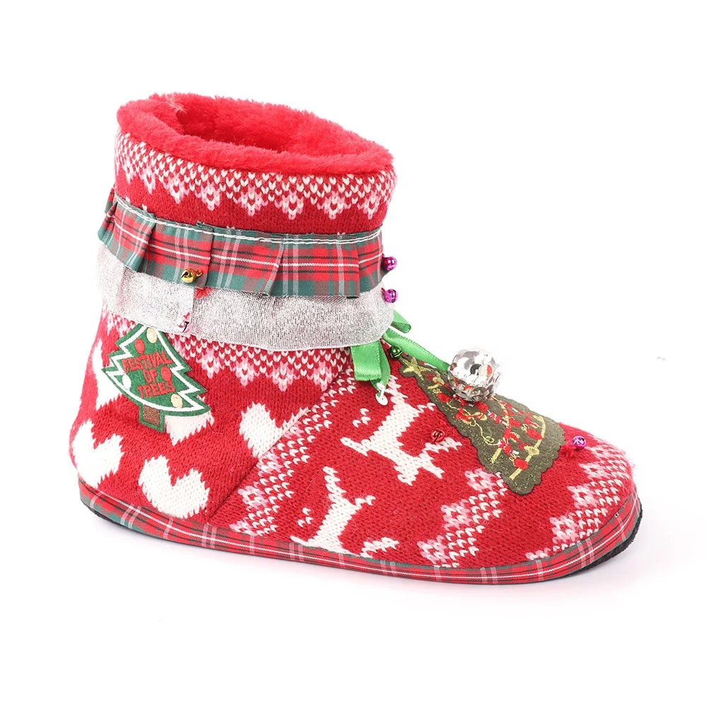 Wholesale Indoor Female Shoes And Slippers Red Designer Christmas Custom Plush Slipper