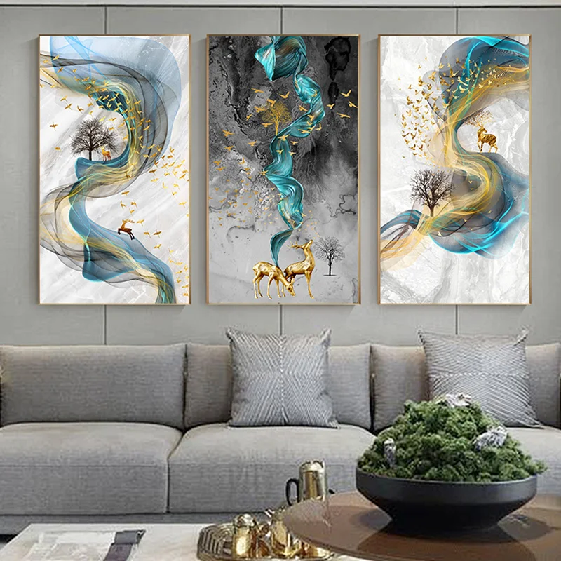 Modern Abstract Gold Flow Painting Canvas Poster Picture Wall Home Art Decor 