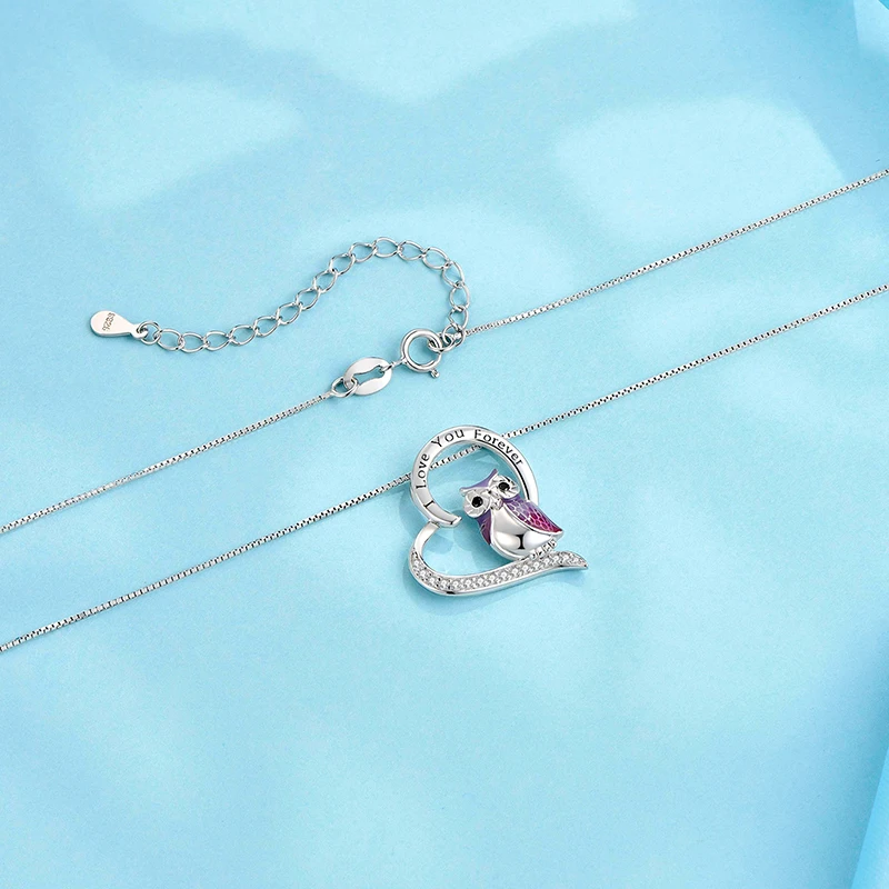 CDE YN1049 Unique Design Jewelry Necklace Heart 925 Silver Necklace Rhodium Plated Cute Owl Animal I Love You Necklace For Women