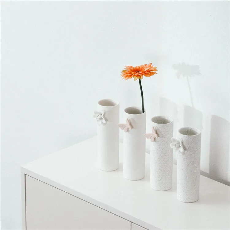 Flower White Matte Cylinder Vase Ceramic Porcelain Plants Flowers Decoration New 