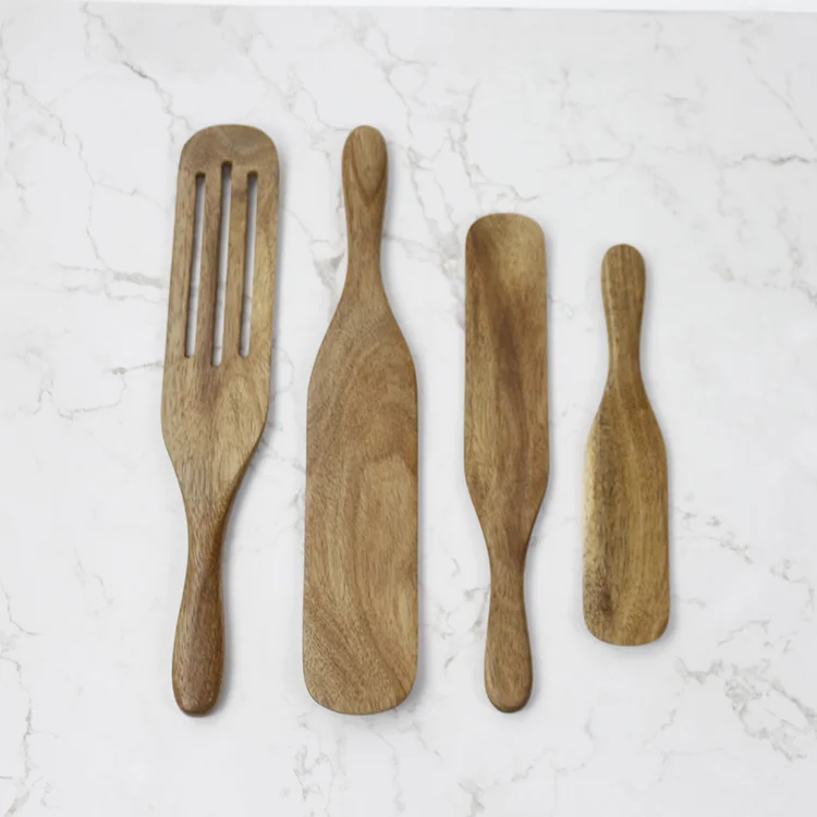 Kitchen Accessories Food Grade Multi-use 4-piece Kitchen Utensils Spatula and Spoons Acacia Wood Spurtle Set Cookware set