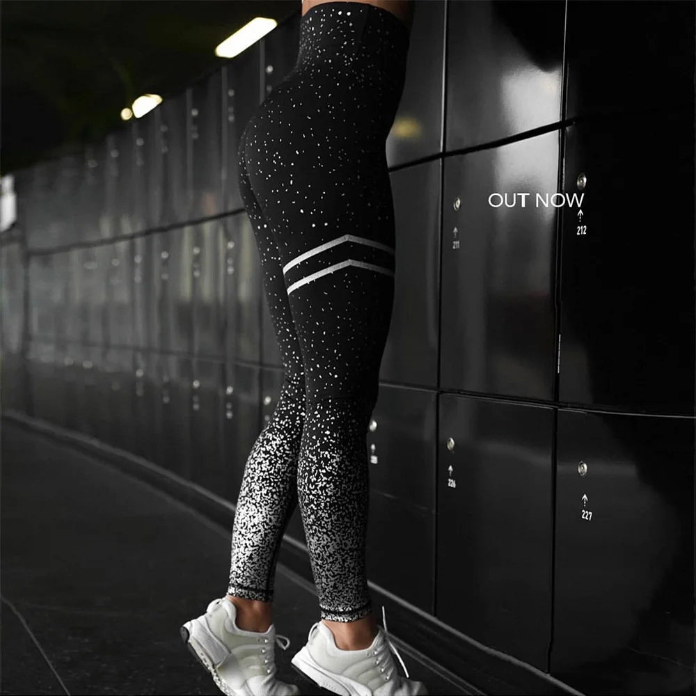 Women Solid Color Gilded Printed Yoga Wear Workout Ladies High Waist Gym Leggings Seamless Tight Jogging Yoga Pants