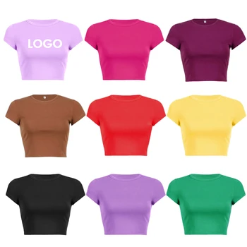 Custom LOGO High Quality 100% Cotton Plus Size Women's Crop Top Blank Plain Sexy Fitted Tank Top Ribbed T-shirts