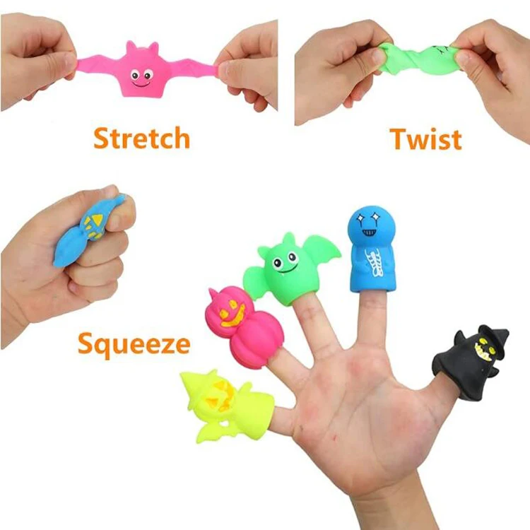 ZQX349 Halloween Squishy Finger Puppets Stress Relief Toys Fidget Toys for Kids Boys Girls