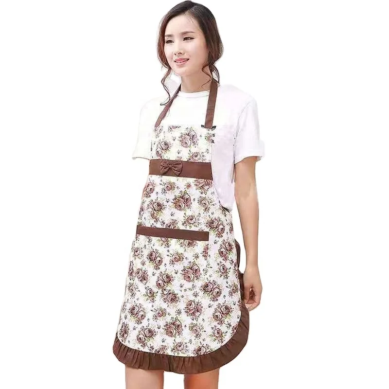 Wholesale Custom Cotton Printing Cleaning Cooking Apron Cooking Flowers Ruffle Kitchen Apron