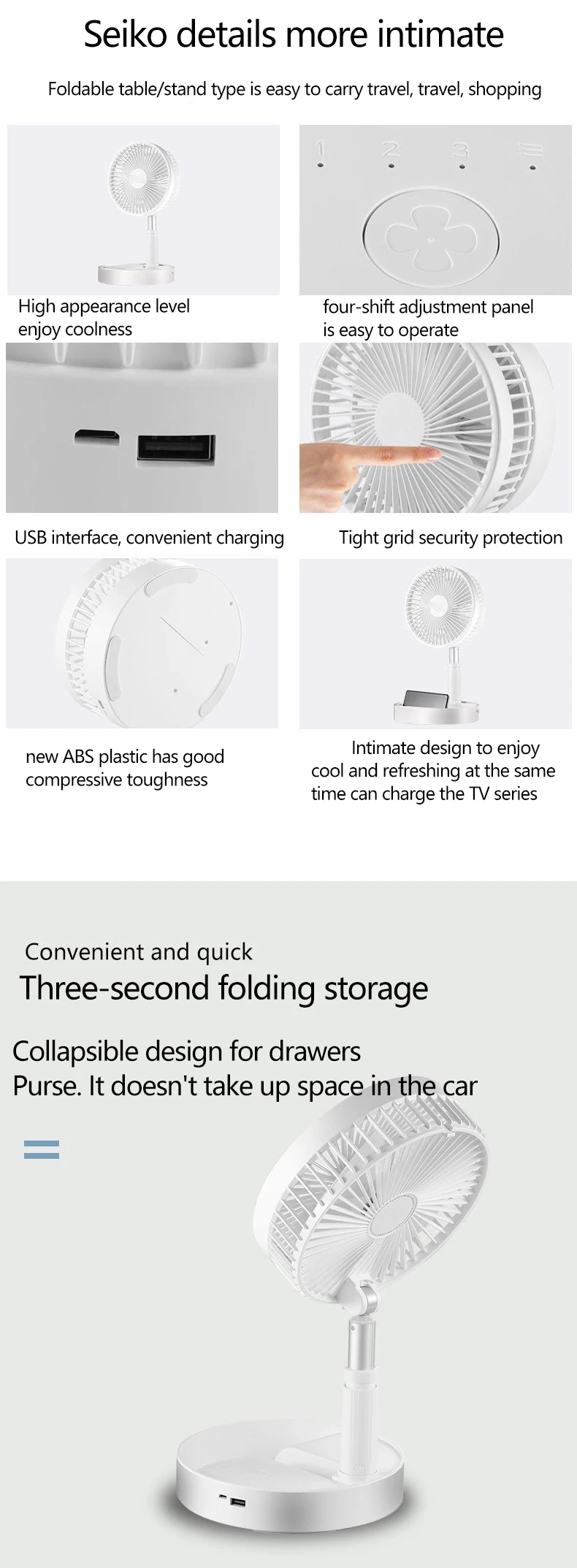 Usb Chargeable Fan, Plastic, 3.7, Battery - detail 14