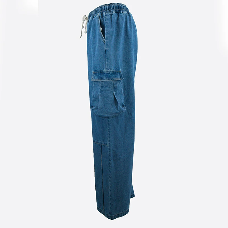 Casual Elastic Waist Loose Straight-leg Silhouette Drawstring Closure Men's Gradient Workwear Jeans manufacture