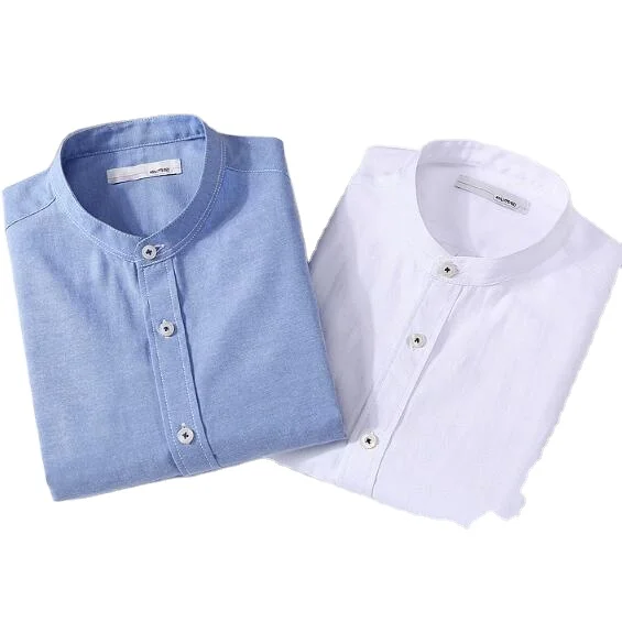 Rrive Mens Long Sleeve Plain Fashion Buttons Stand Collar Shirts 