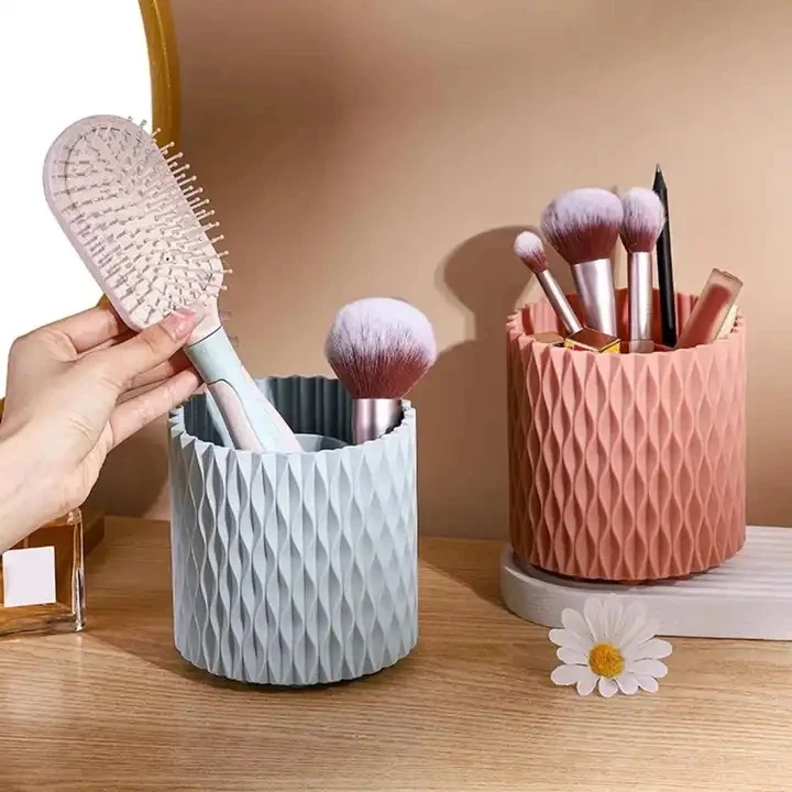 360 Rotating Round Makeup Brush Holder Eyebrow Pencil Storage Box Desktop Cosmetic Brush Storage Bucket