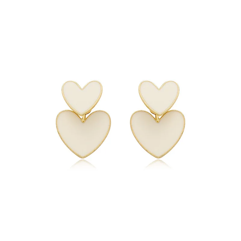 2023 New Small and Simple White Double Heart Earrings For Women