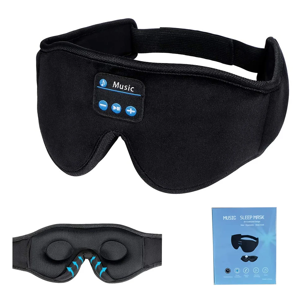 black mask eye. 3D Sleep Mask Blue tooth Wireless Music Eye Mask, LC-dolida Sleeping Headphones for Side Sleepers Sleep Mask 