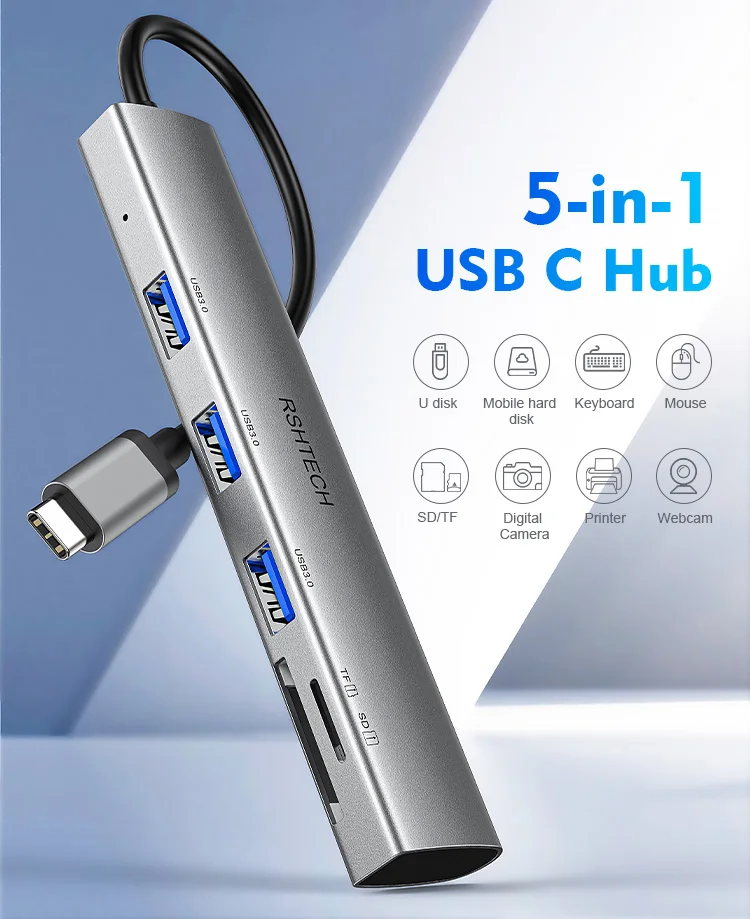 Rshtech Aluminium Hub Data Transfer In Usb C Hub Sd Tf Reader Port