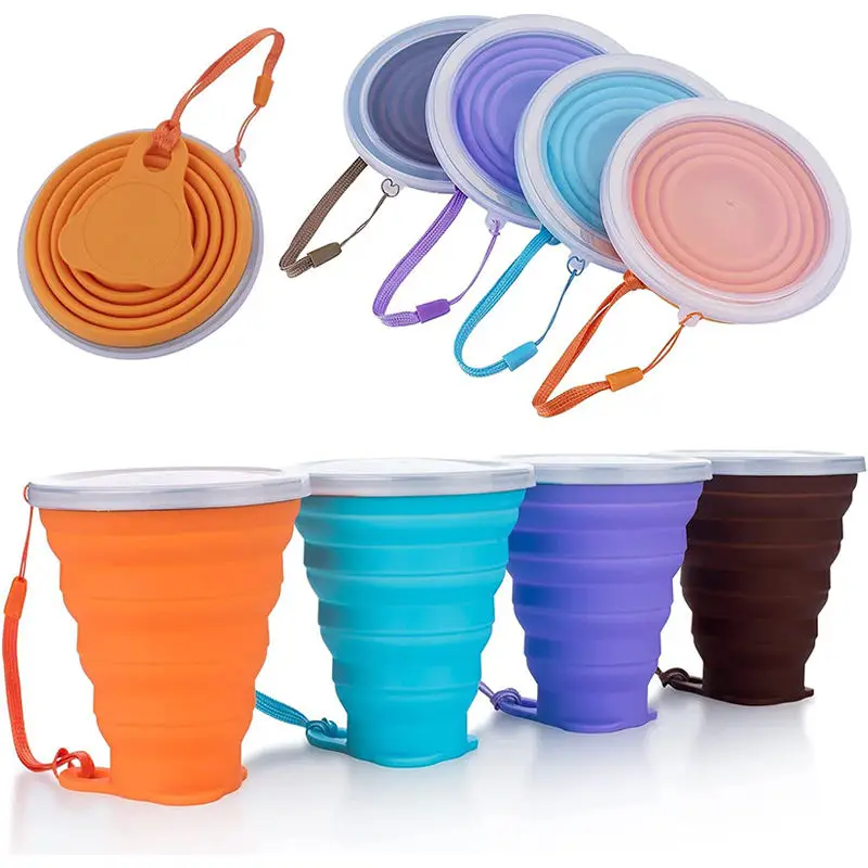 Travelling Portable Reusable Drinking Silicone folding Mug with Handle Lids Vulcanus