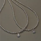 Pearls Necklace INS Popular Retro Water Drop Zircon Multi Layer Pearls Real Gold Necklace Set For Weddings