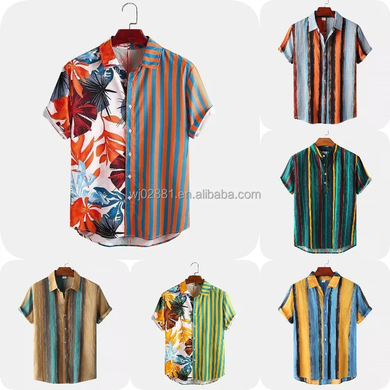 New Men's Vintage Bowling Shirt Short Sleeve Button Down Summer Cuba Beach Shirt
