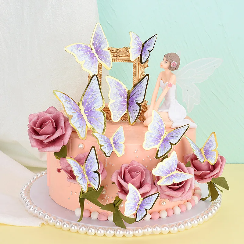 Wholesale Cake Decor Birthday butterfly Anniversary Wedding Girl Women Party Decorations Mixed Size 3D Butterfly Cupcake Topper