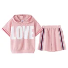 girls summer sports suit 2pcs short pant set hoodie t-shirt with shorts kids summer clothing set
