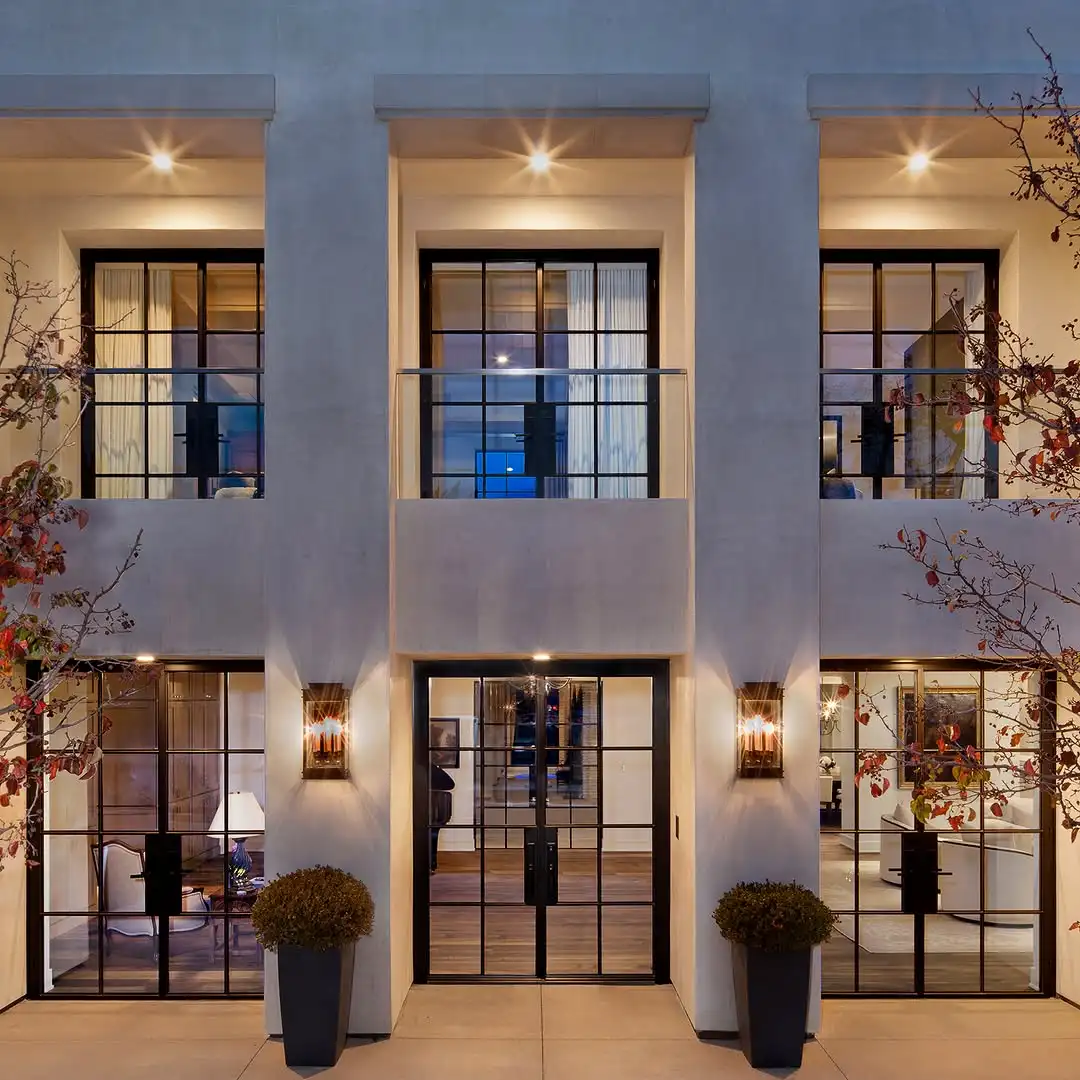 Competitive Price Swing Low-E Glass Glazed Steel Interior Door External French Door with Grill Design factory