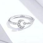925 Silver 925 Sterling Silver Moon And Star Open Adjustable Finger Rings For Women Retro Stylish Jewelry