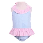 Beachwear 2021 Swimwear Beachwear 1 Pieces Swimsuit Baby Summer Seersucker Cotton Girls Fashion Swimwear Ruffle