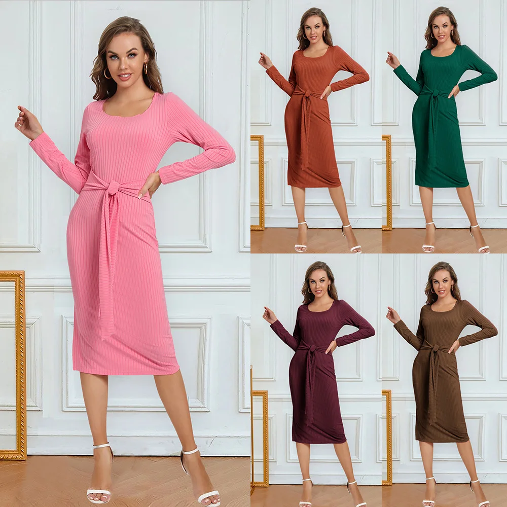 YingTang 2023 Midi dress fashion casual slim long sleeve dress fall women solid color elegant dress