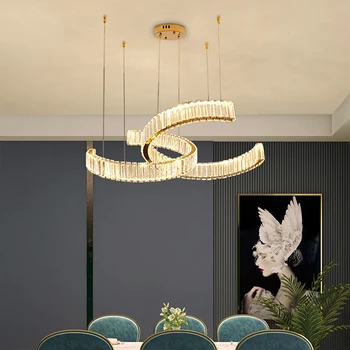 Postmodern Nordic Crystal Chandelier Creative C Shape Luxury Home Decor LED Pendant Light