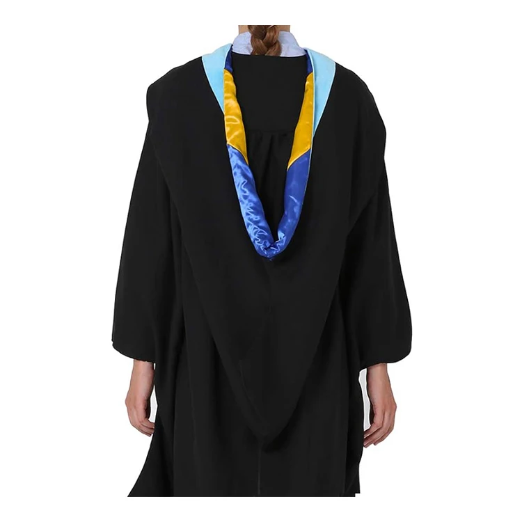 Academic hood reinforced seam craftsmanship close-up Reinforced seam stitching quality on deluxe bachelor academic hood