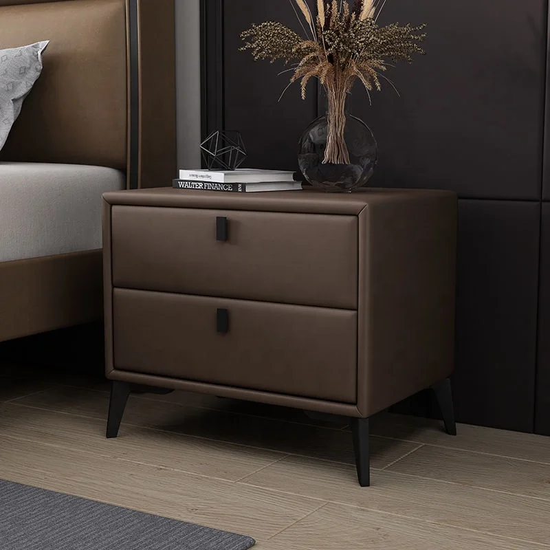 Full Solid wood light luxury nightstand Nordic contracted modern leather art storage of Bedside Cabinet Household Small Family