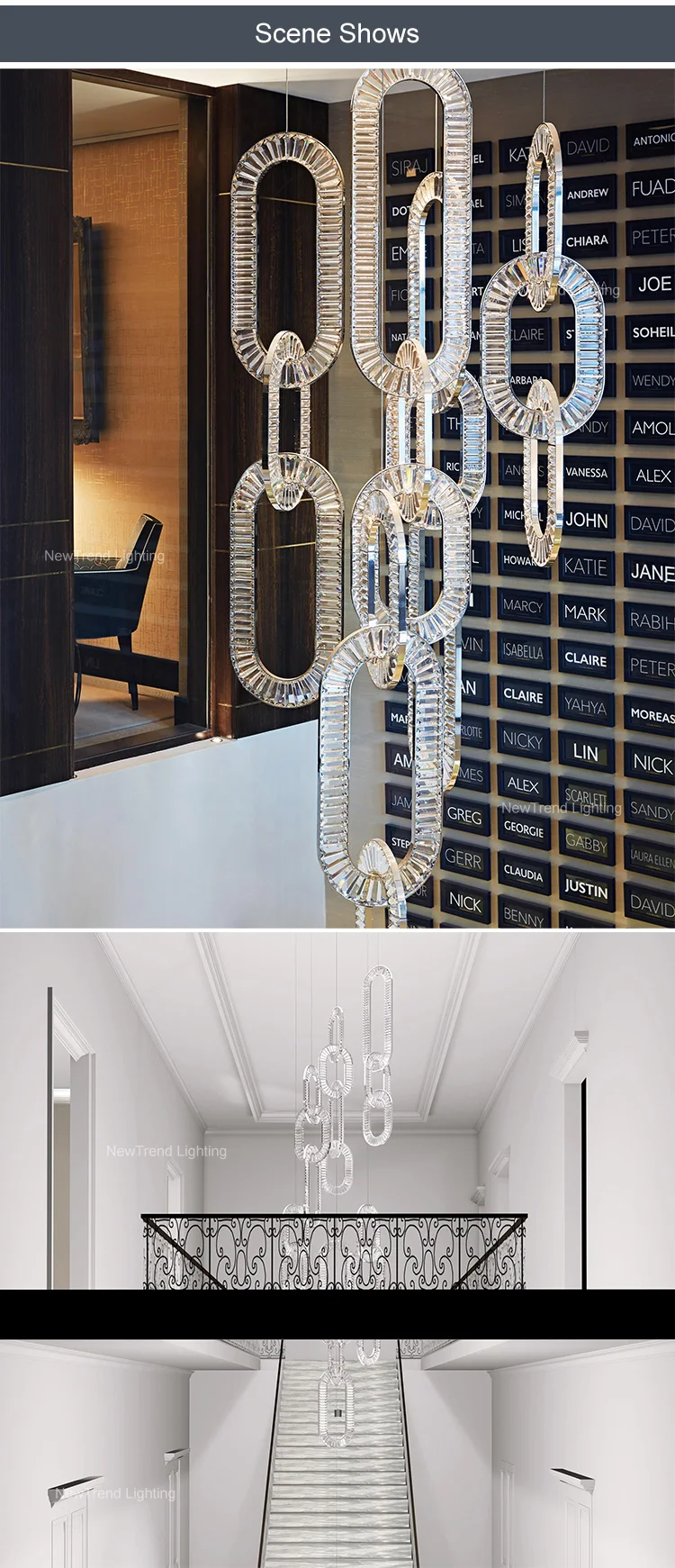 CPL-379 Professional Bespoke Lamp Indoor Decoration Hotel Villa Staircase Led Crystal Chandelier Pendant Light details