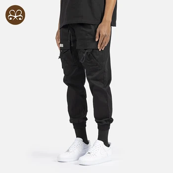 Casual cotton breathable luxury men street wear black cargo pants with multi-pocket