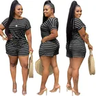 Clothing 2021 Women Striped Clothing Short Pants Homedress Leisure Wear 2 Piece Set