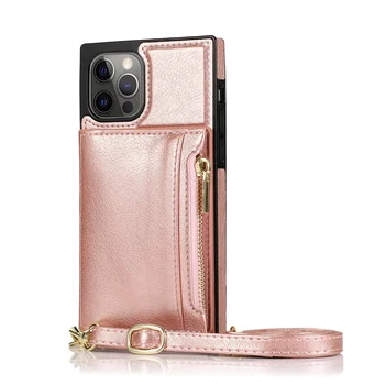Zhike for TP iPhone XR 11 XS Max 7 8 Fashion Gold Leather Women With Strap Crossbody iPhone 13 Wallet Phone Case