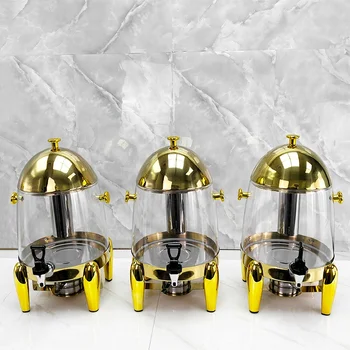 Hotel Banquet 12-Liter Stainless Steel Hot and Cold Juice Dispenser Unique Gold Design for Food Restaurant Use