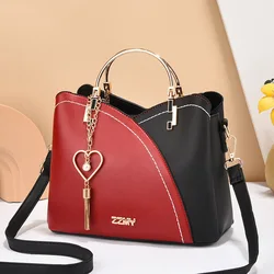 Women's Bag 2023 New Fashion Handbag Korean Version Color Contrast PU Leather Large Capacity Single Shoulder Crossbody Bag