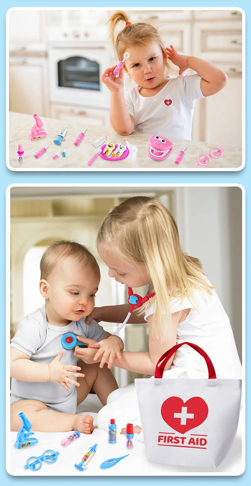 Pink Hospital Medical Play Set Boys Girls Dentists Play Toy Pretend Nurse Play Games Medical Tools Set with Medical Tools Bag