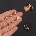 Cz Earrings Jewelry Small Cute CZ Stud Earrings Chain Tassel Earrings Colorful Zircon Long Chain Ear Line