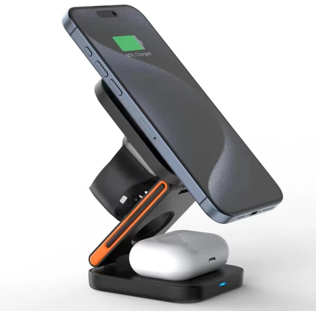 Foldable 3 in 1 Magnetic Wireless Charger Stand Portable 15W Fast Charging Wireless Station for Iwatch iphone 16 15 14 13