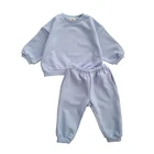 Kids Set Spring Winter Boys Girls Casual Sports Suits Solid Sweater Terry Kids Sweatshirt Jogger Pants Set