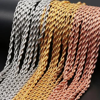 Tarnish Free Hot Sale 3mm Stainless Steel Rope Chain Factory Custom Length Gold Chain Necklace Kolye For Men Hip Hop Jewelry