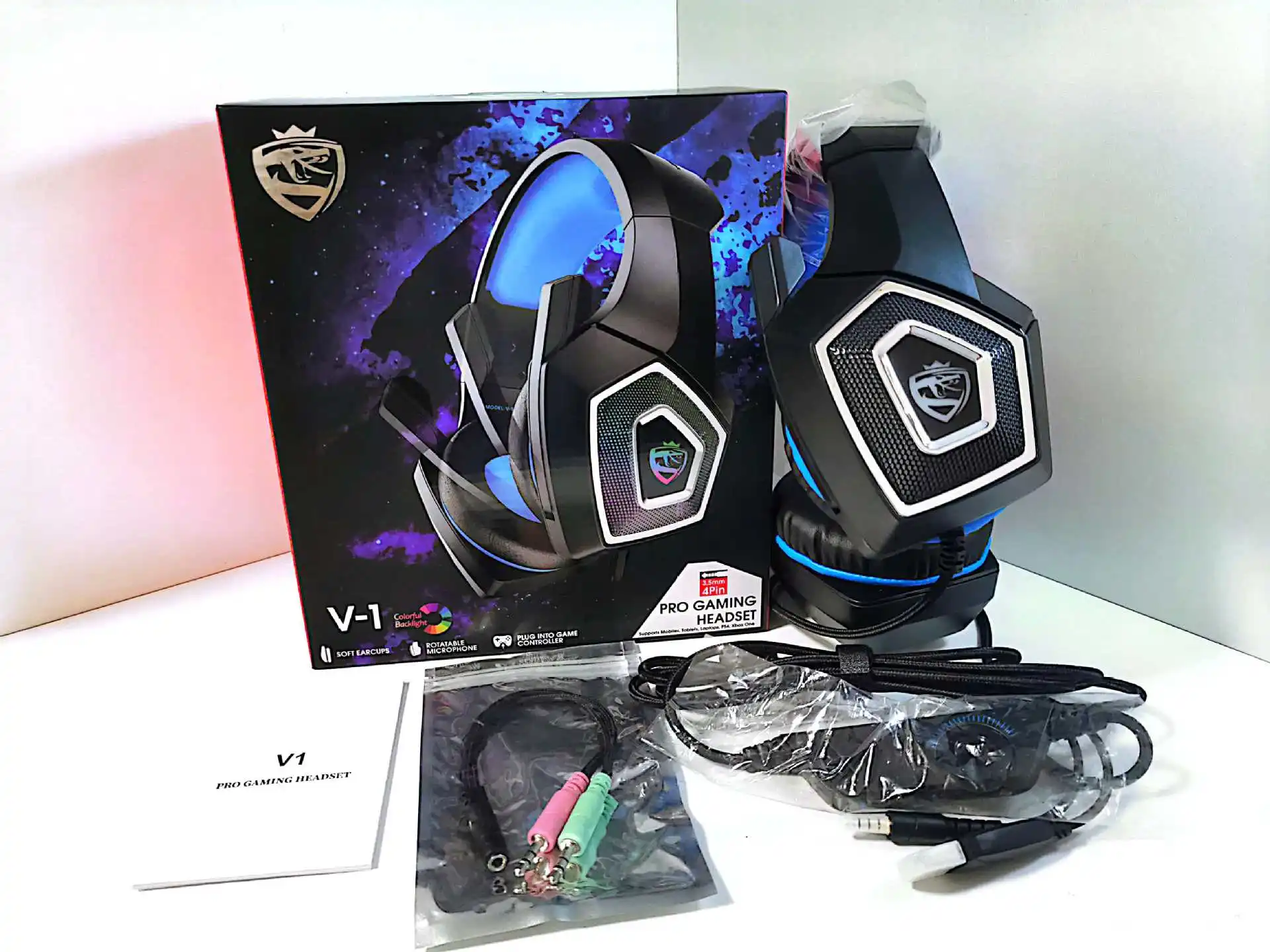 Cross-border V1 Headset Game Headset RGB Colorful Wired Headset Subwoofer Headset PS4 E-sports Eat Chicken