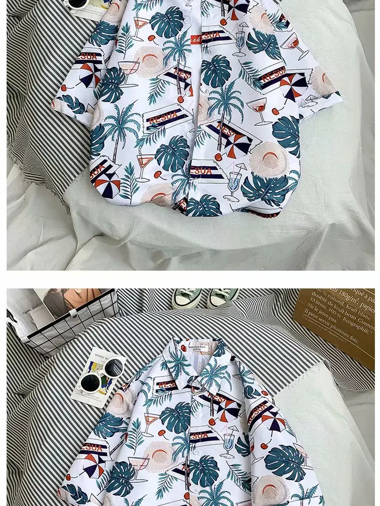 Summer Sublimation Printing Patterned Loose Beach For Leisure and Relaxed Short Sleeve Shirt With Floral For Couple