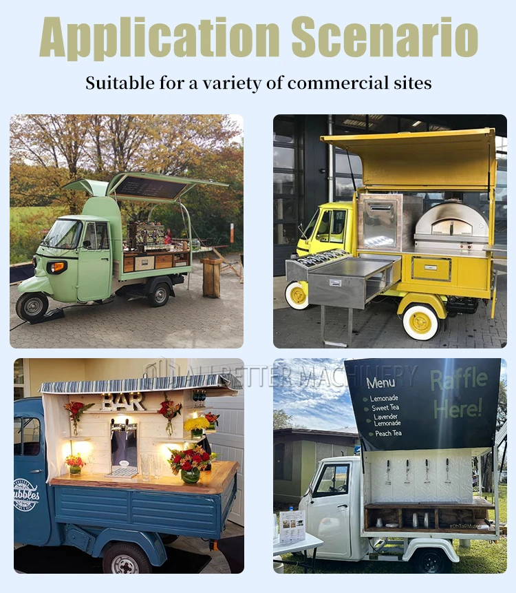 Custom Tricycle Mobile Food Cart Ice Cream Pizza Pasta Truck Electric Tuk Tuk Ape 50 Food Truck