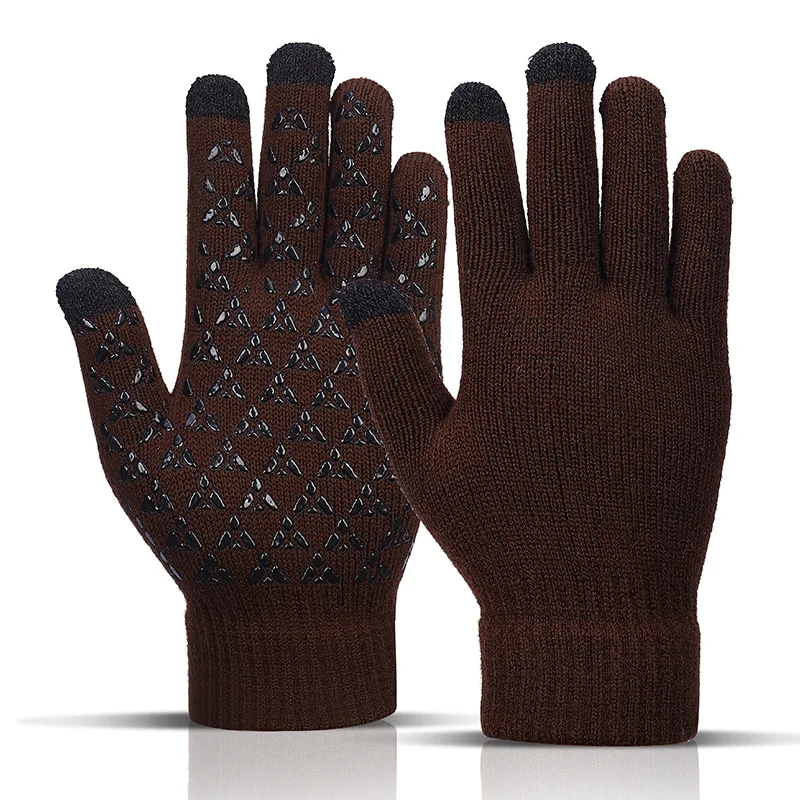 New Plus Pile Yarn Wool Thicken Gloves Men Warm Stretch Knit Touch Gloves Mittens Winter Warm Knit Touch Screen Gloves