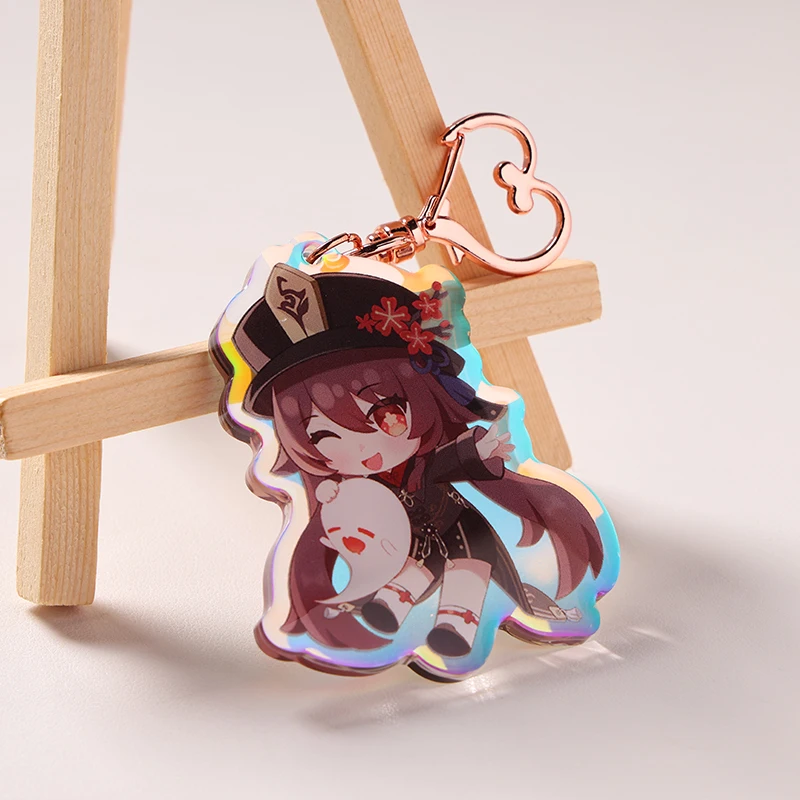 Custom Double-Sided Acrylic Keychain for Genshin Impact Cartoon Anime Characters Printed UV Epoxy Rainbow Acrylic Charm supplier